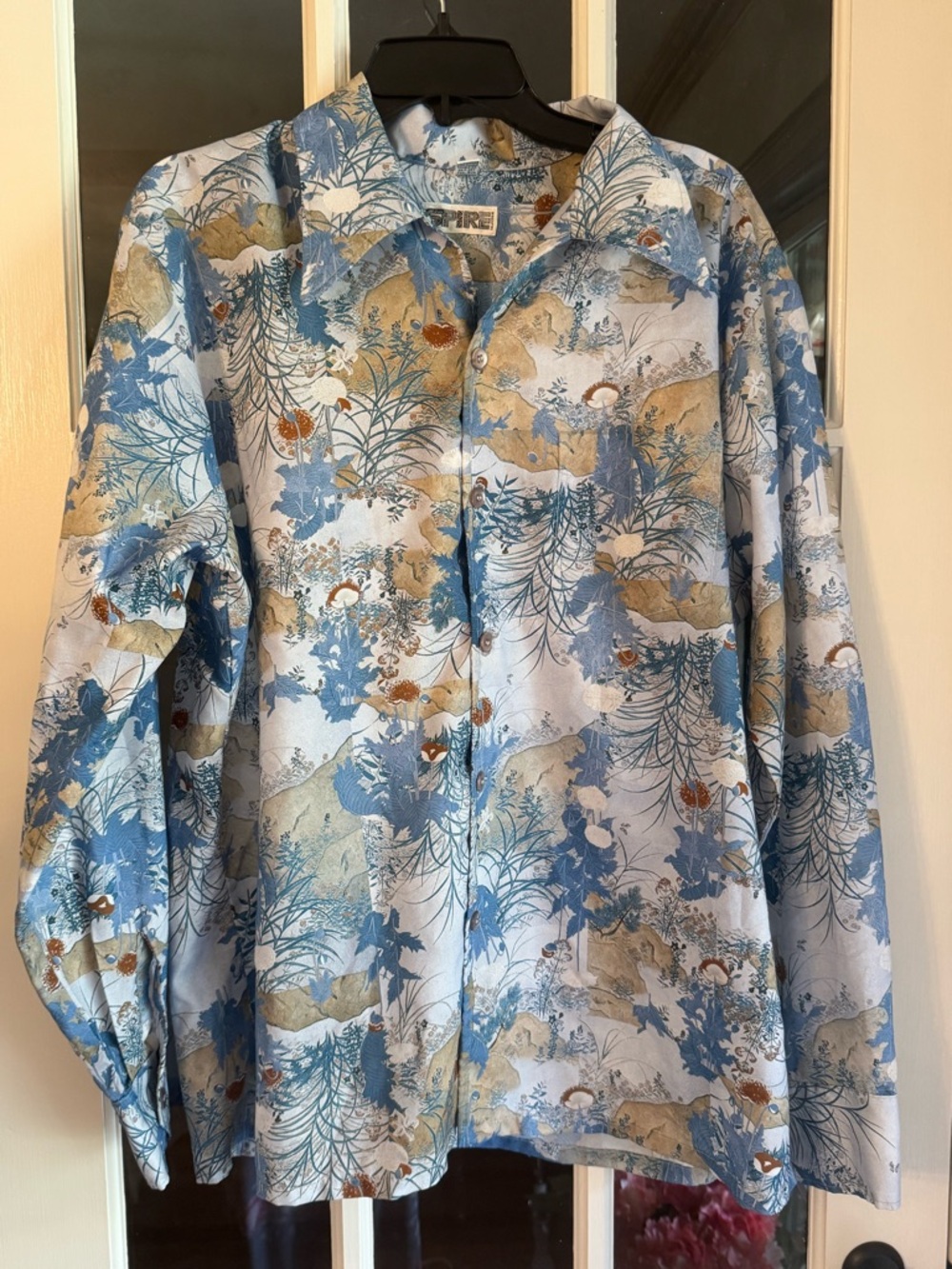 Spire California retro shirt, blue and tan, Extra Large, Button-Down, Disco era